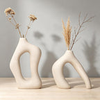White Ceramic Decorative Vases Set of 2 Modern Home Decor