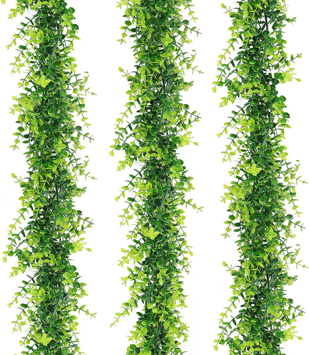 3-Pack Black Artificial Eucalyptus Garland with Flowers, Halloween & Fall Party Decor, Fake Floral Greenery for Wall Backdrop