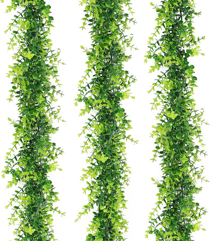 3-Pack Black Artificial Eucalyptus Garland with Flowers, Halloween & Fall Party Decor, Fake Floral Greenery for Wall Backdrop