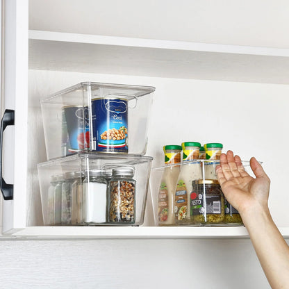 6 Pack Clear Plastic Storage Bins with Lids, Pantry Organizer, for Cabinet, Kitchen, Medium