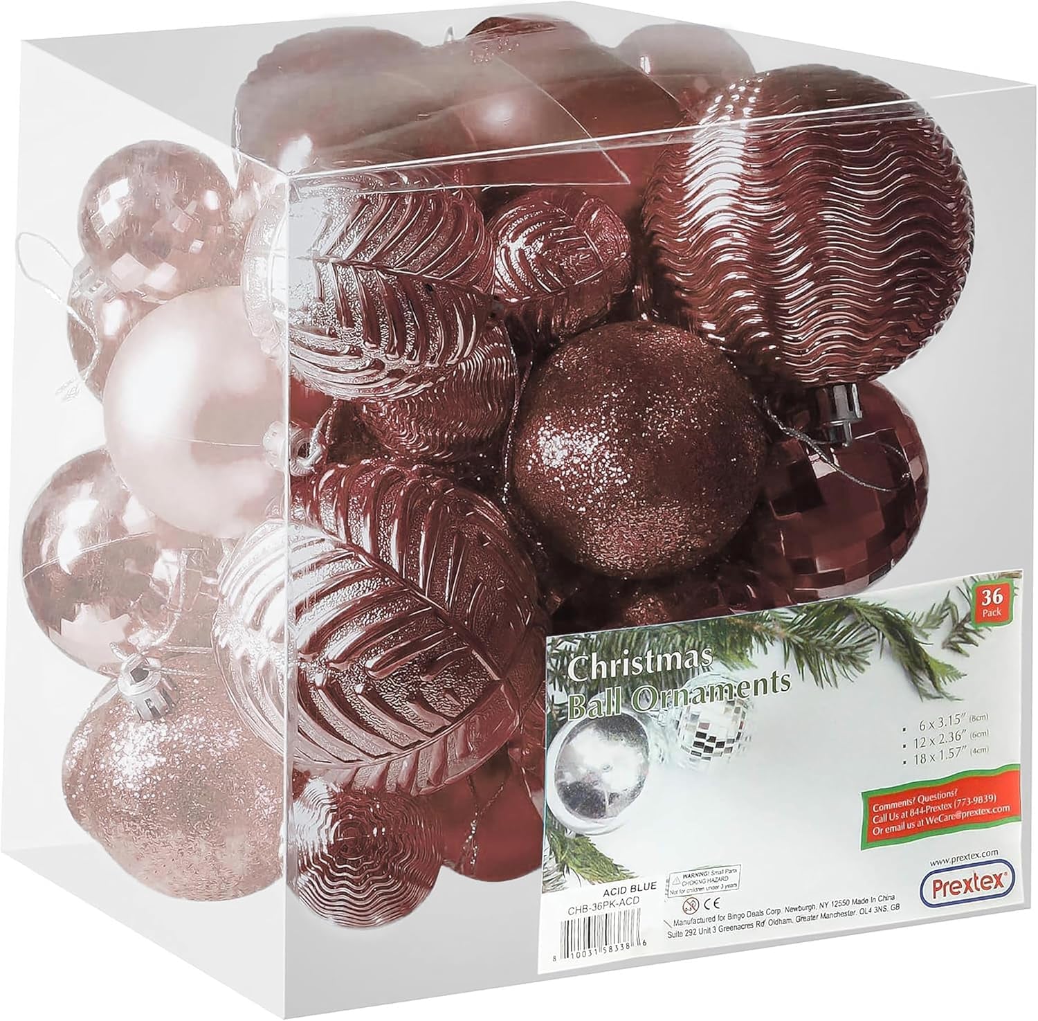  36-Piece Shatterproof Green Christmas Ornaments – 3 Sizes, 6 Styles with Hanging Loops for Tree, Wreath & Holiday Decor