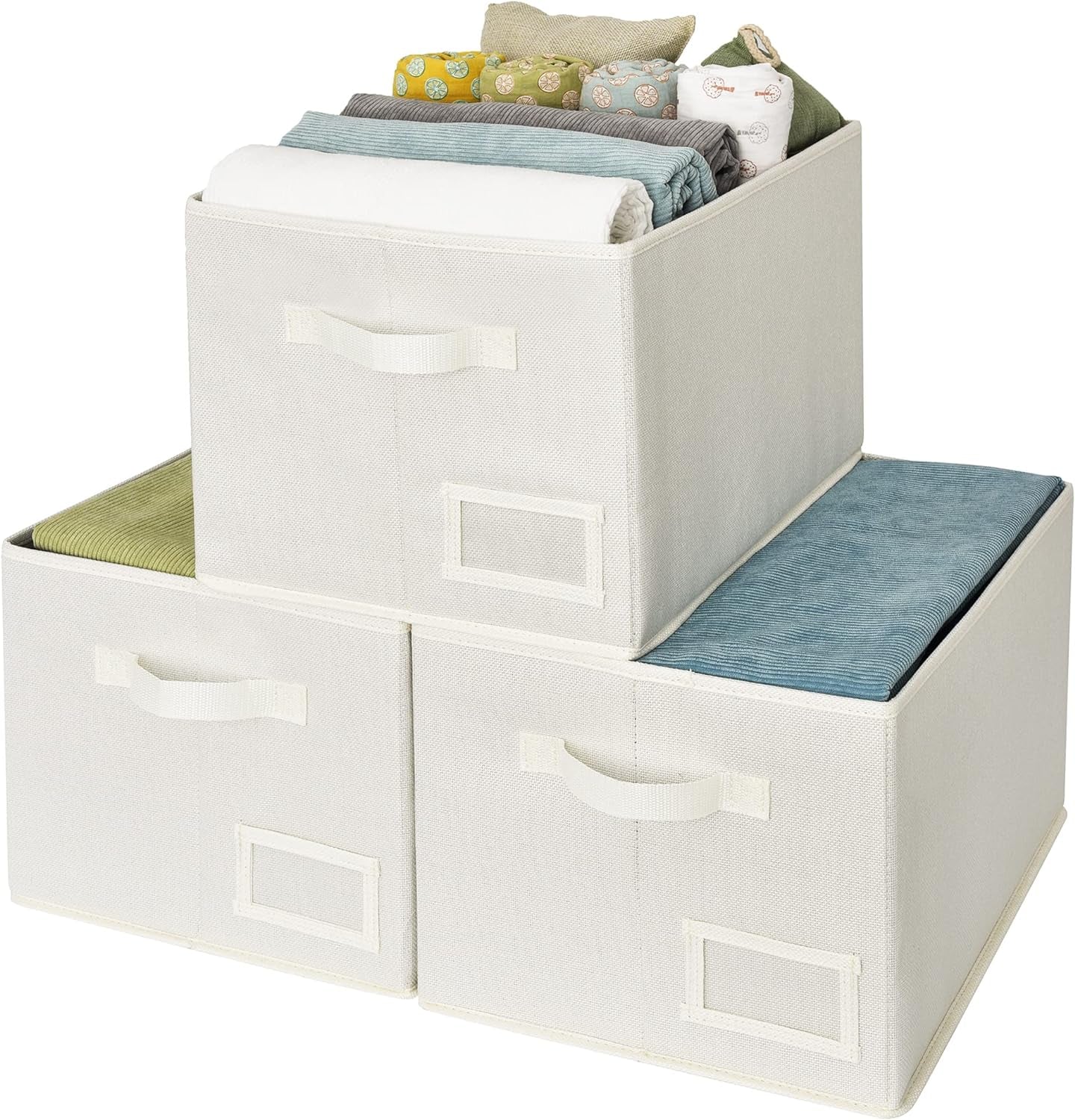 3-Pack Large Fabric Storage Bins with Handles, Collapsible Storage Boxes for Shelves & Closet Organization, Gray