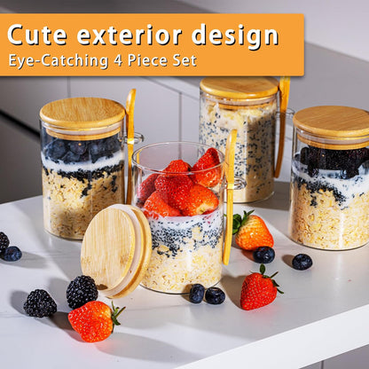 4-Pack 16oz Glass Overnight Oats & Meal Prep Containers with Lids, Oatmeal & Pudding Jars