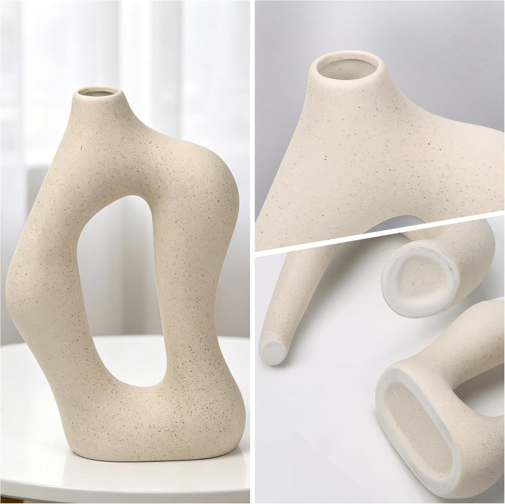 White Ceramic Decorative Vases Set of 2 Modern Home Decor