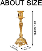 Set of 2 Gold Taper Candle Holders, 7.4" Ornate Candlesticks for Shabbat, Weddings, Christmas & Centerpieces