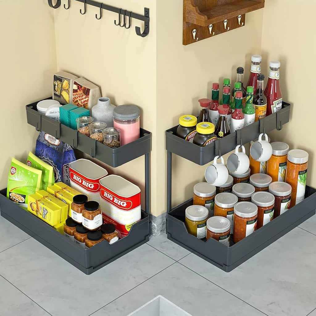 2-Pack Under Sink Organizer, 2-Tier Sliding Storage Drawers for Kitchen & Bathroom