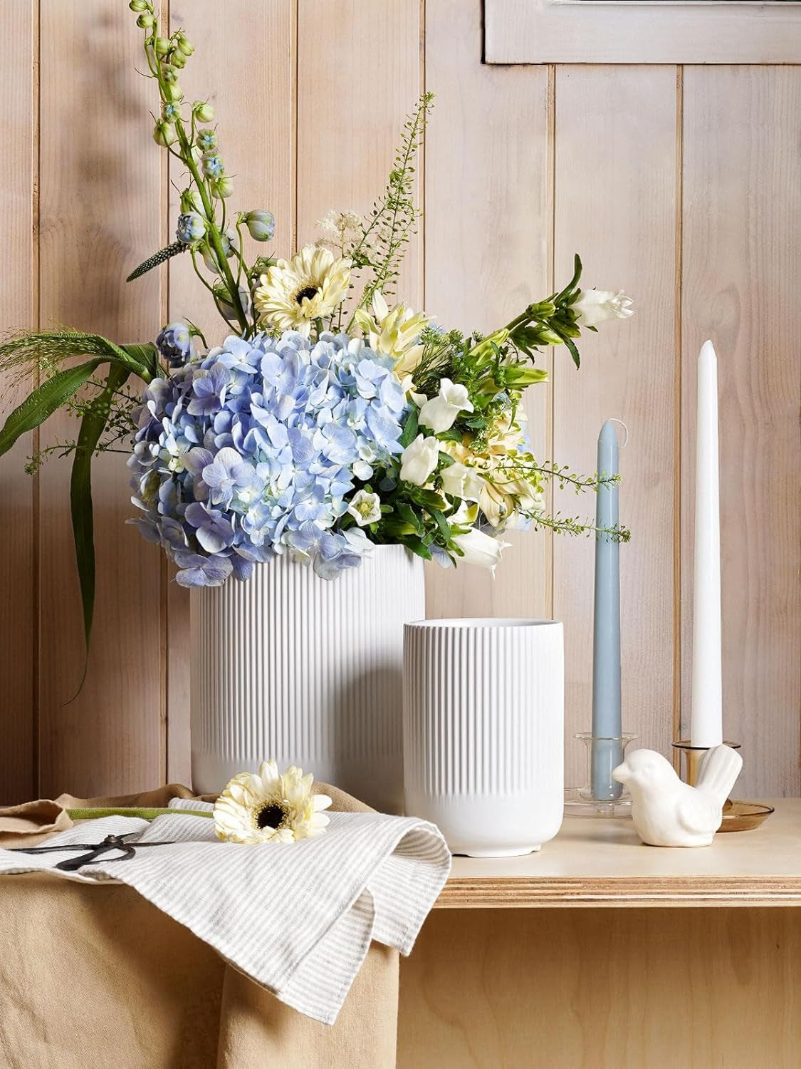 Set of 2 Ceramic Kitchen Utensil Holders, Large Modern Countertop Crocks for Spatulas & Cooking Tools, White (7.3" & 5.4")