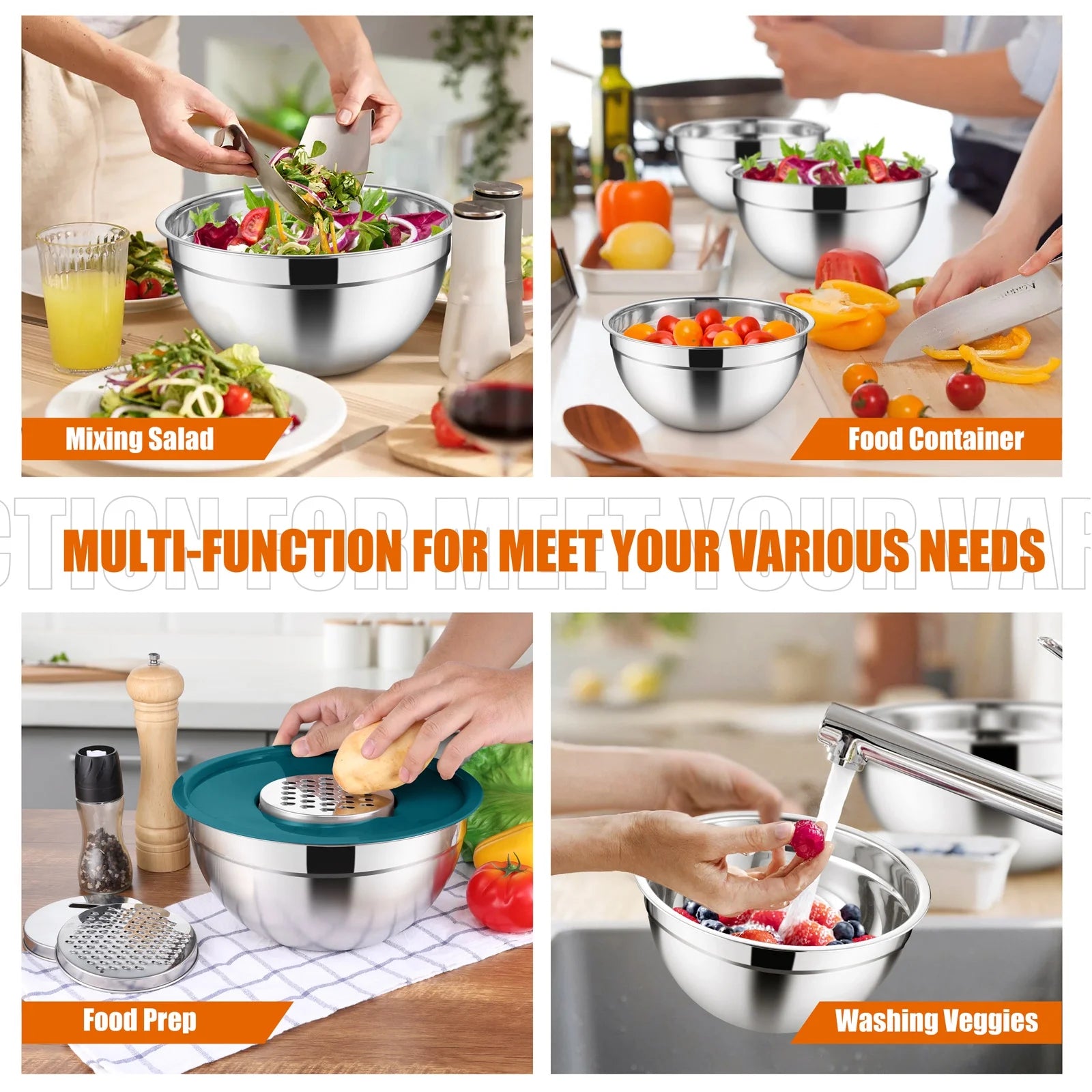 35-Piece Stainless Steel Nesting Mixing Bowl Set with Lids, 7 Sizes with 3 Graters & Kitchen Utensils for Mixing, Serving & Grating, Multi-Color