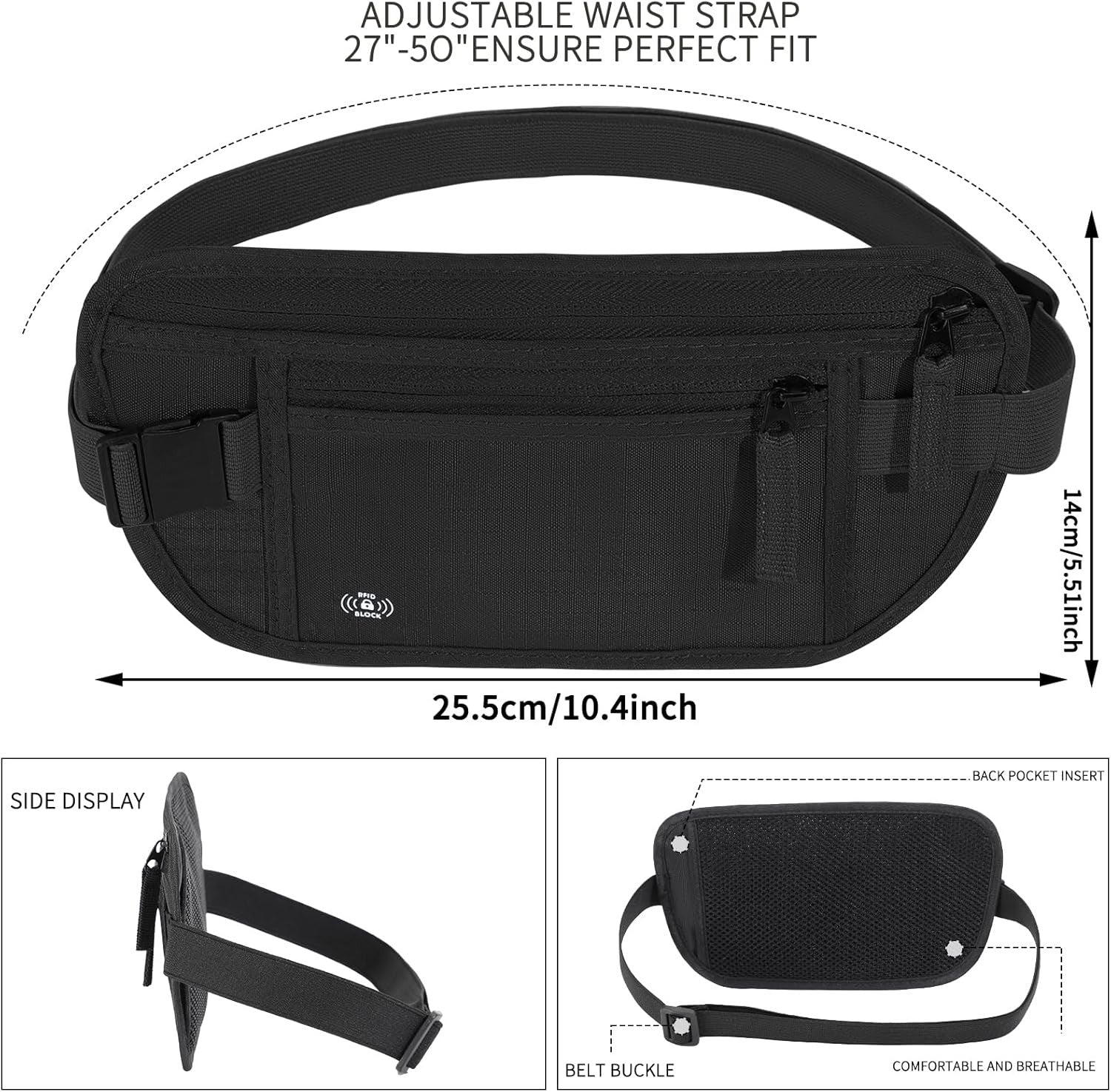 RFID Travel Money Belt Passport Holder