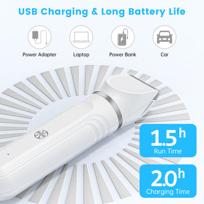 4-in-1 Cordless Pet Grooming Kit – Low-Noise Clippers & Nail Grinder for Dogs & Cats, Trims Hair on Paws, Face, Ears & Body