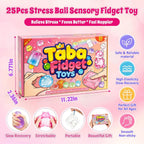 25 assorted Taba squishy toys including coconut oil, popsicle, bear, and cube shapes