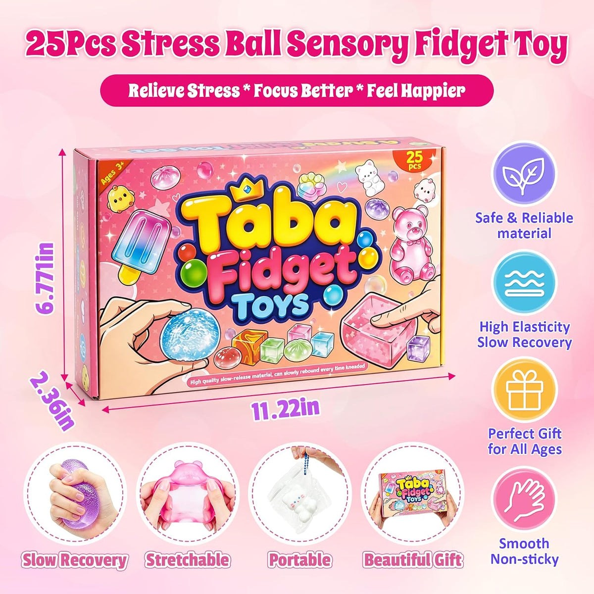 25 assorted Taba squishy toys including coconut oil, popsicle, bear, and cube shapes