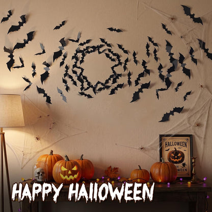 3D Halloween bats arranged on wall for spooky decor