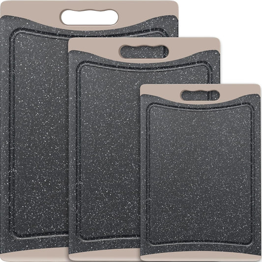 3-Pack Extra Large Plastic Cutting Boards with Juice Grooves & Easy-Grip Handles, Dishwasher Safe, Almond Gray