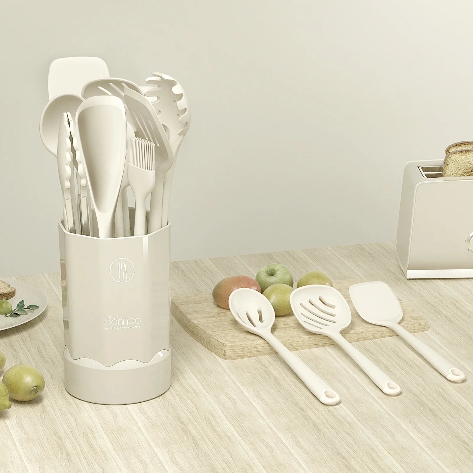 Silicone Kitchen Utensil Set, 600°F Heat Resistant Tools for Nonstick Cookware – Spatula, Spoon, Whisk, Tongs, Dishwasher Safe, BPA-Free (Cream White)