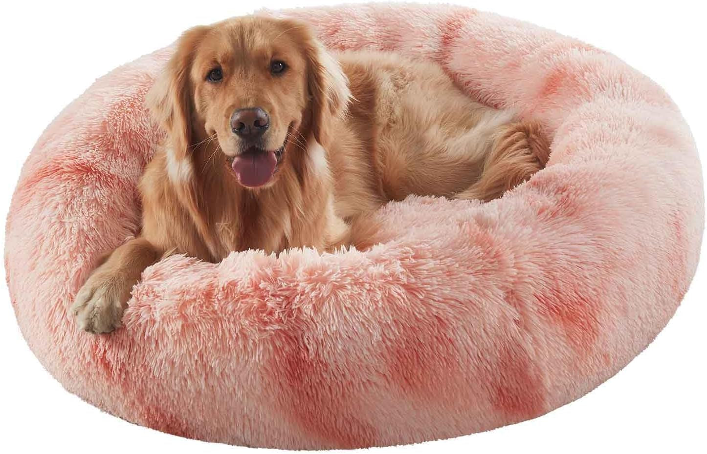 Donut Dog Bed for All Dogs Calming Plush Washable Round Bed 