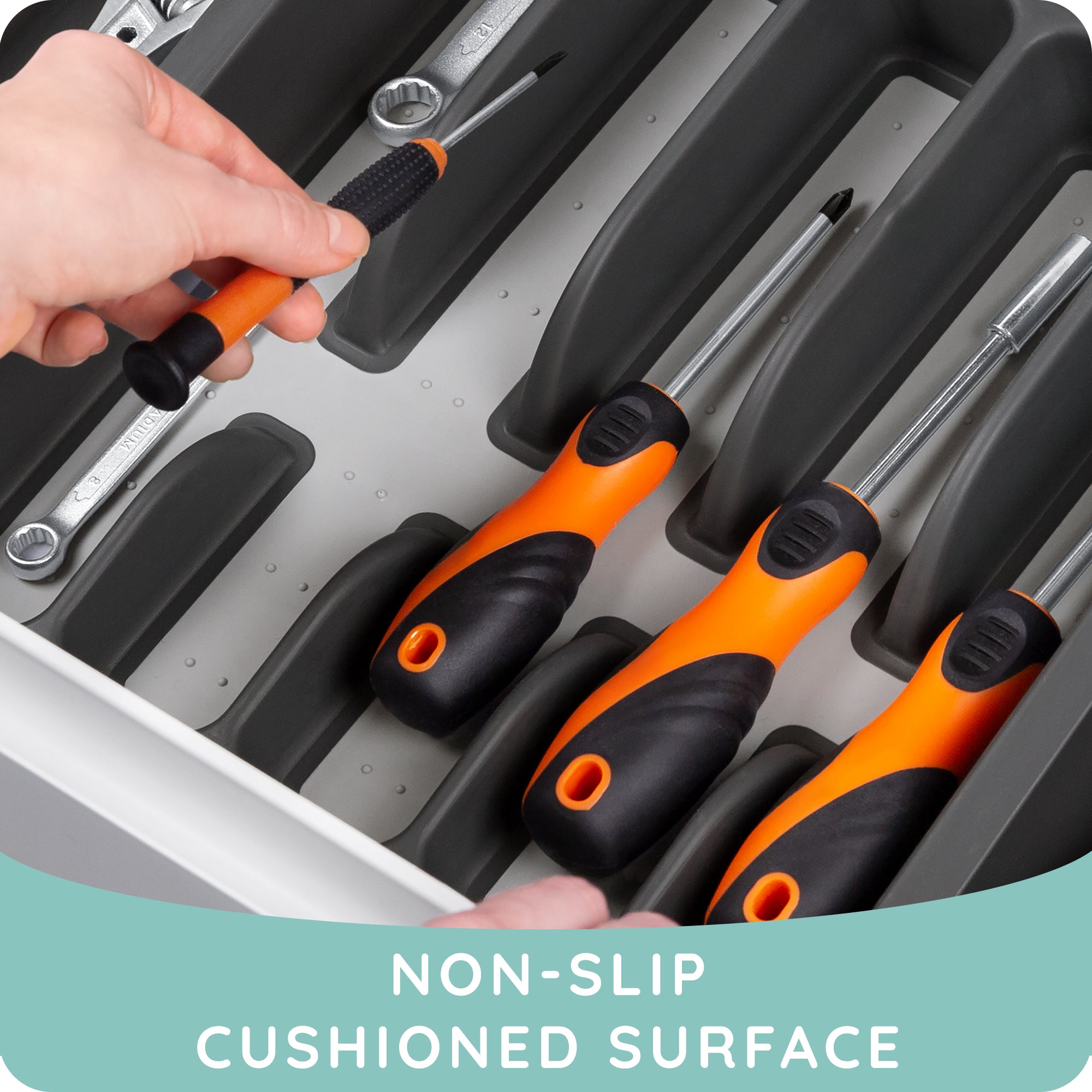 Expandable Plastic Kitchen Drawer Organizer for Silverware & Utensils, Cutlery Tray with Grooved Dividers