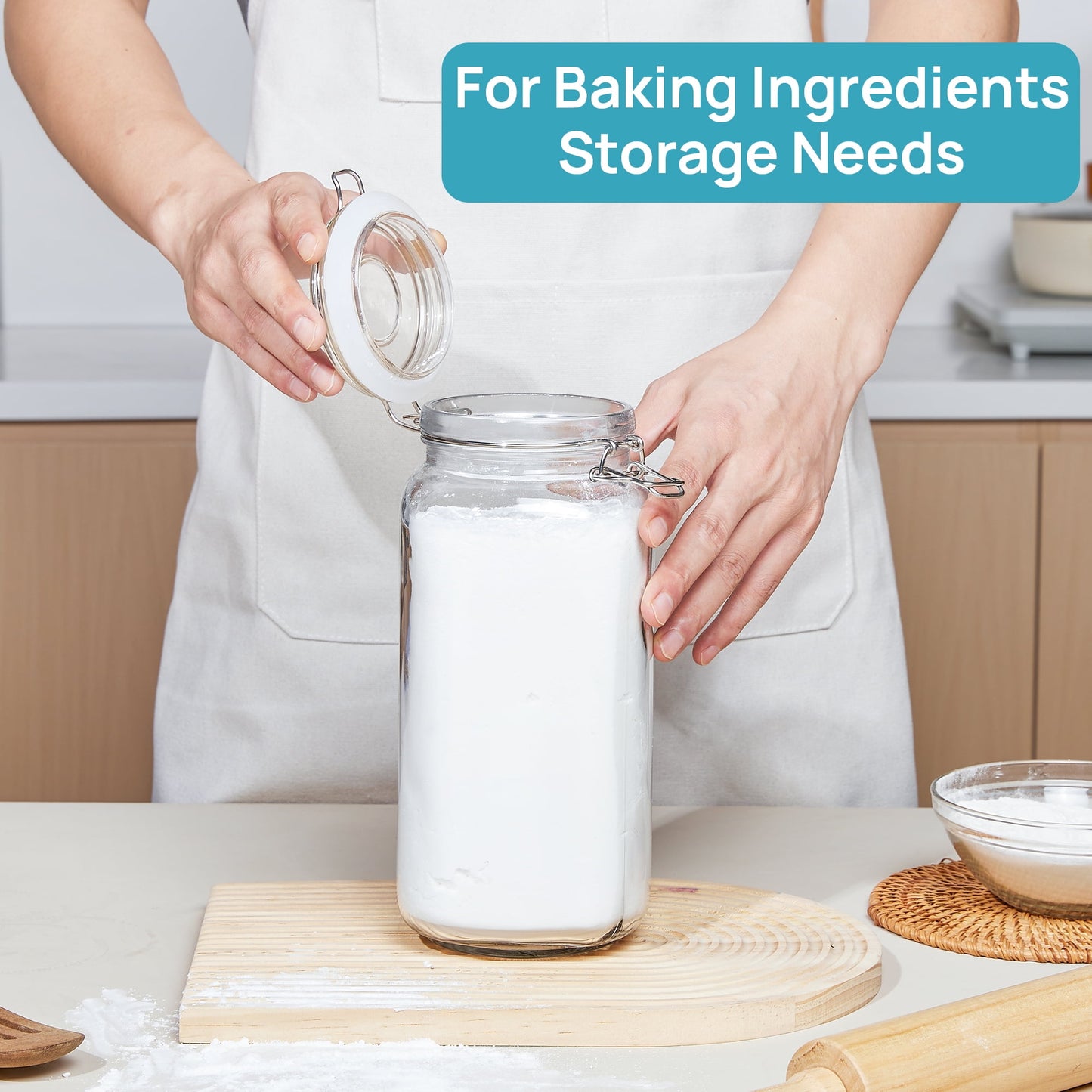 78Oz Airtight Glass Jars with Lids,  3 PCS Food Storage Canister, Square Mason Jar Containers