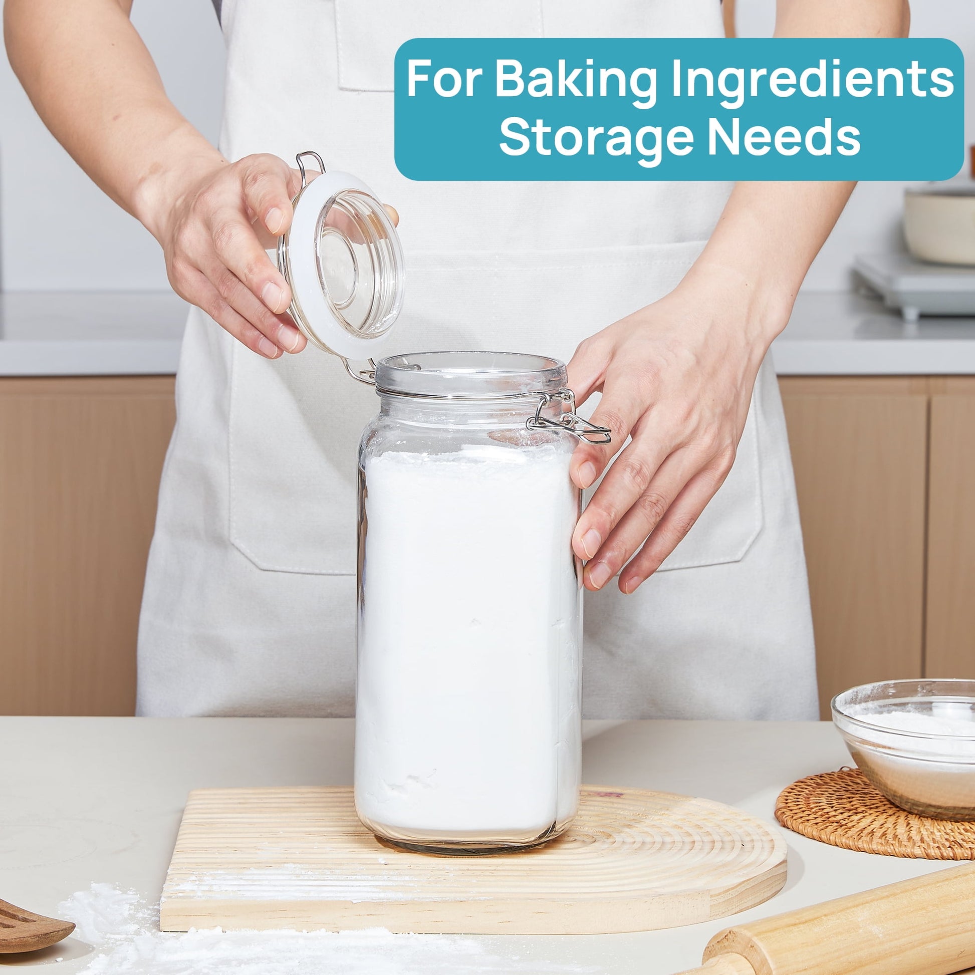 78Oz Airtight Glass Jars with Lids,  3 PCS Food Storage Canister, Square Mason Jar Containers