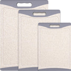 3-Pack Extra Large Plastic Cutting Boards with Juice Grooves & Easy-Grip Handles, Dishwasher Safe, Almond Gray