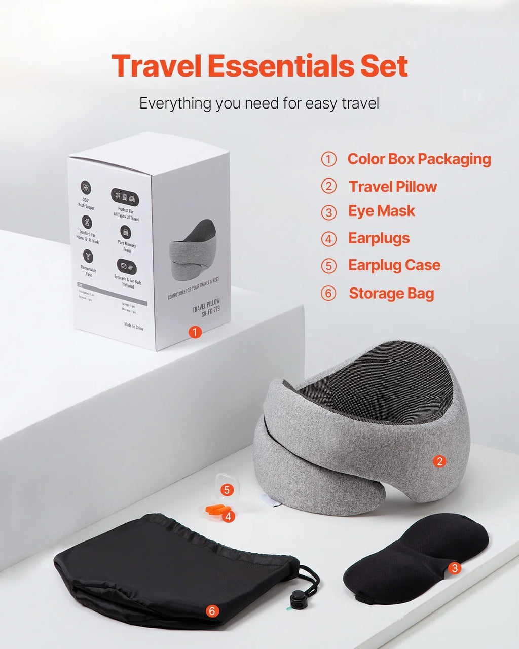 Casy Nest  Dual-Layer 3D Travel Neck Pillow – 360° Adjustable Memory Foam with Eye Cover, Noise Blockers & Carry Pouch