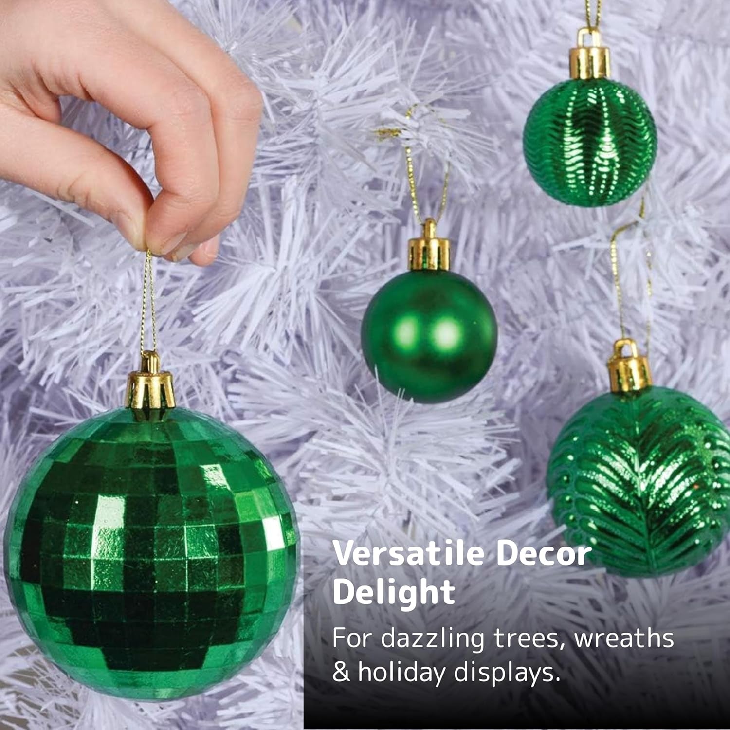  36-Piece Shatterproof Green Christmas Ornaments – 3 Sizes, 6 Styles with Hanging Loops for Tree, Wreath & Holiday Decor