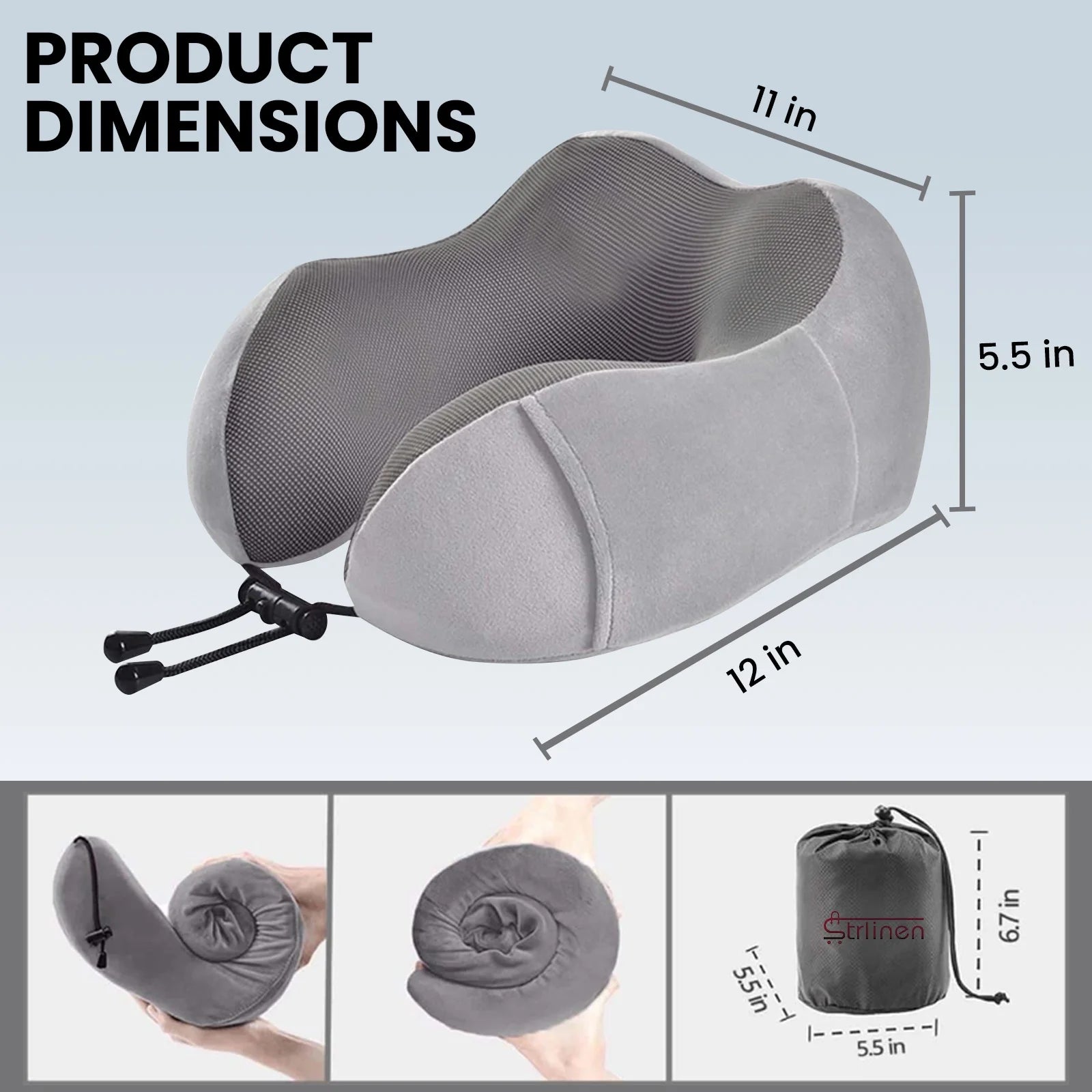 Upgraded Travel Neck Pillow – 100% Memory Foam for Airplane, Flight Headrest & Sleep, Portable 