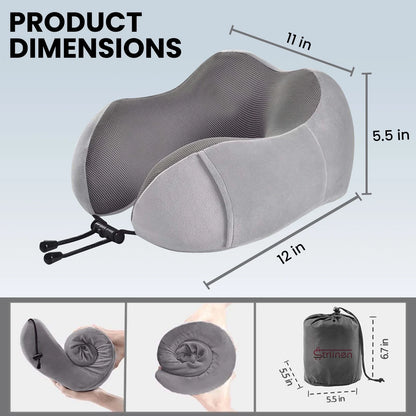 Upgraded Travel Neck Pillow – 100% Memory Foam for Airplane, Flight Headrest & Sleep, Portable 