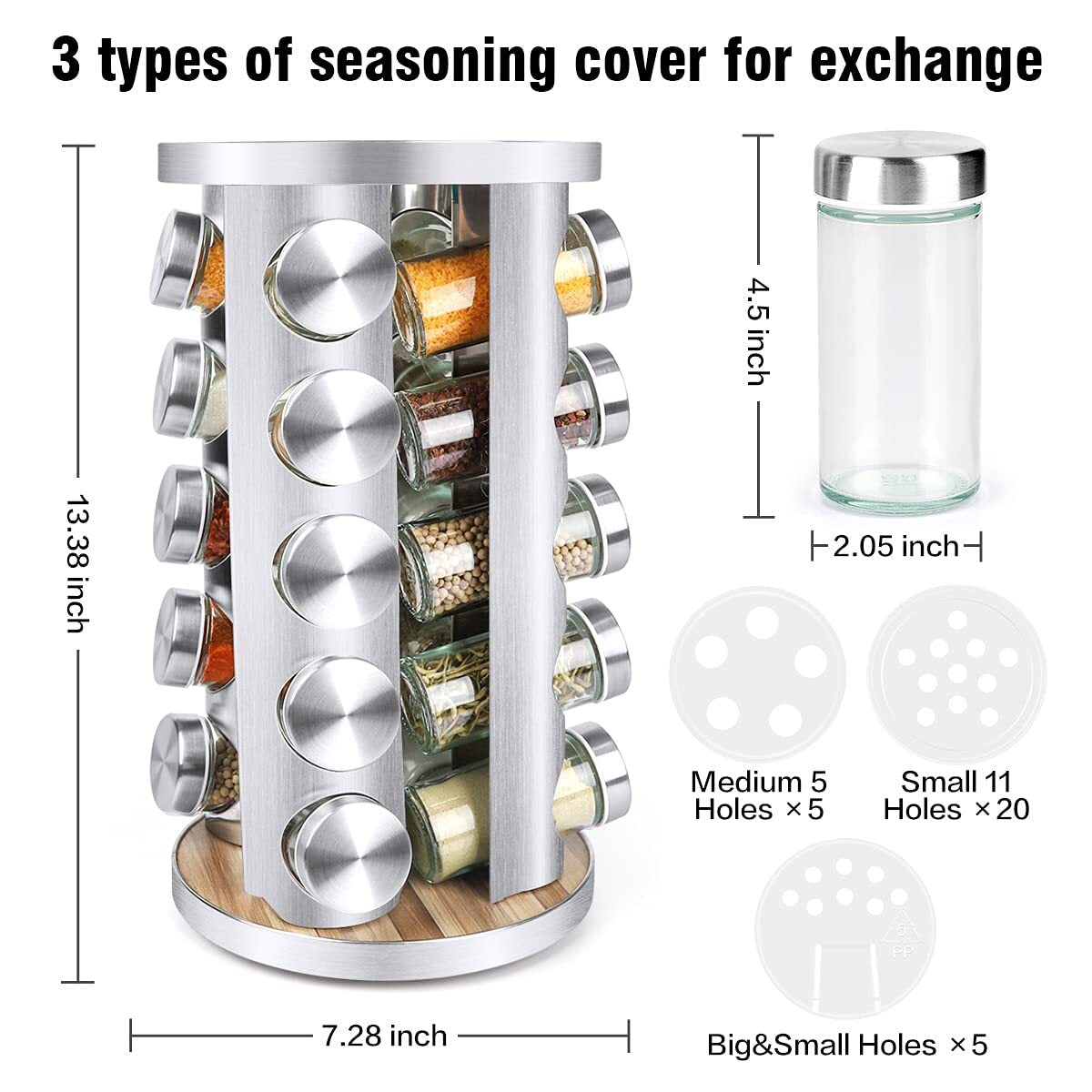 Spice Rack Organizer with Jars for Cabinet (20Pcs) 