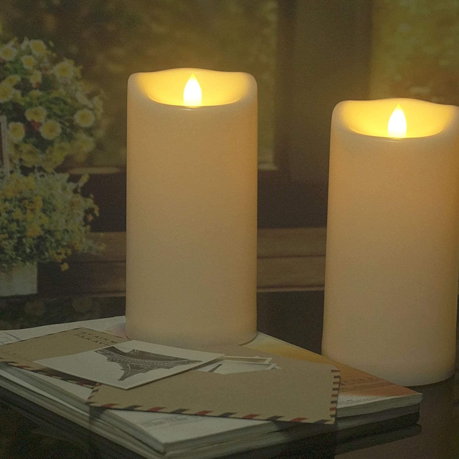 2-Pack Large Waterproof Flameless LED Pillar Candles, 4"x8", Battery Operated with Remote & Timer, Flickering Electric Candles for Outdoor & Indoor Decor