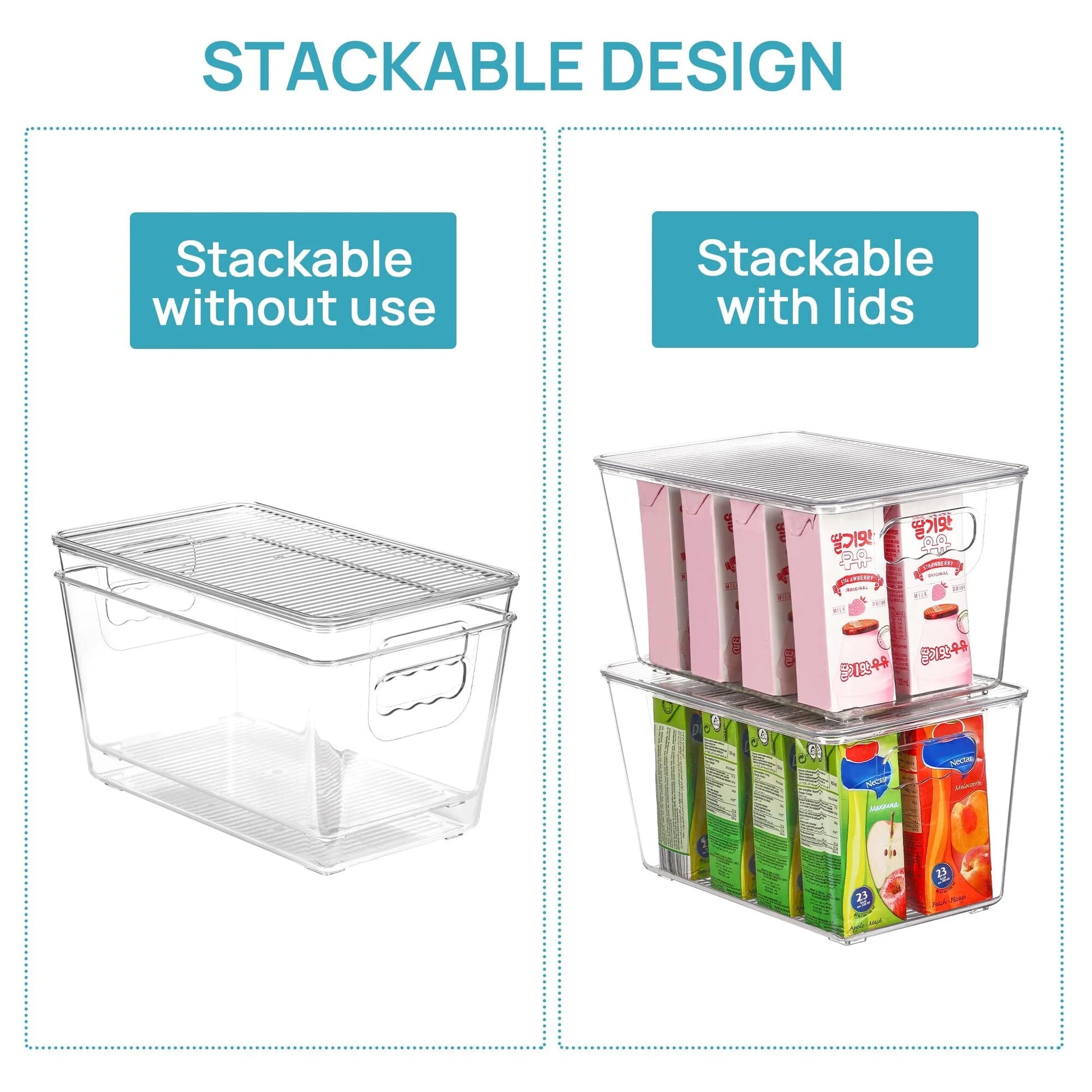 6 Pack Clear Plastic Storage Bins with Lids, Pantry Organizer, for Cabinet, Kitchen, Medium