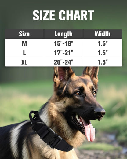 Tactical Dog Collar with Handle – Adjustable Heavy-Duty Military Training Collar with 2 Patches for All Size Dogs