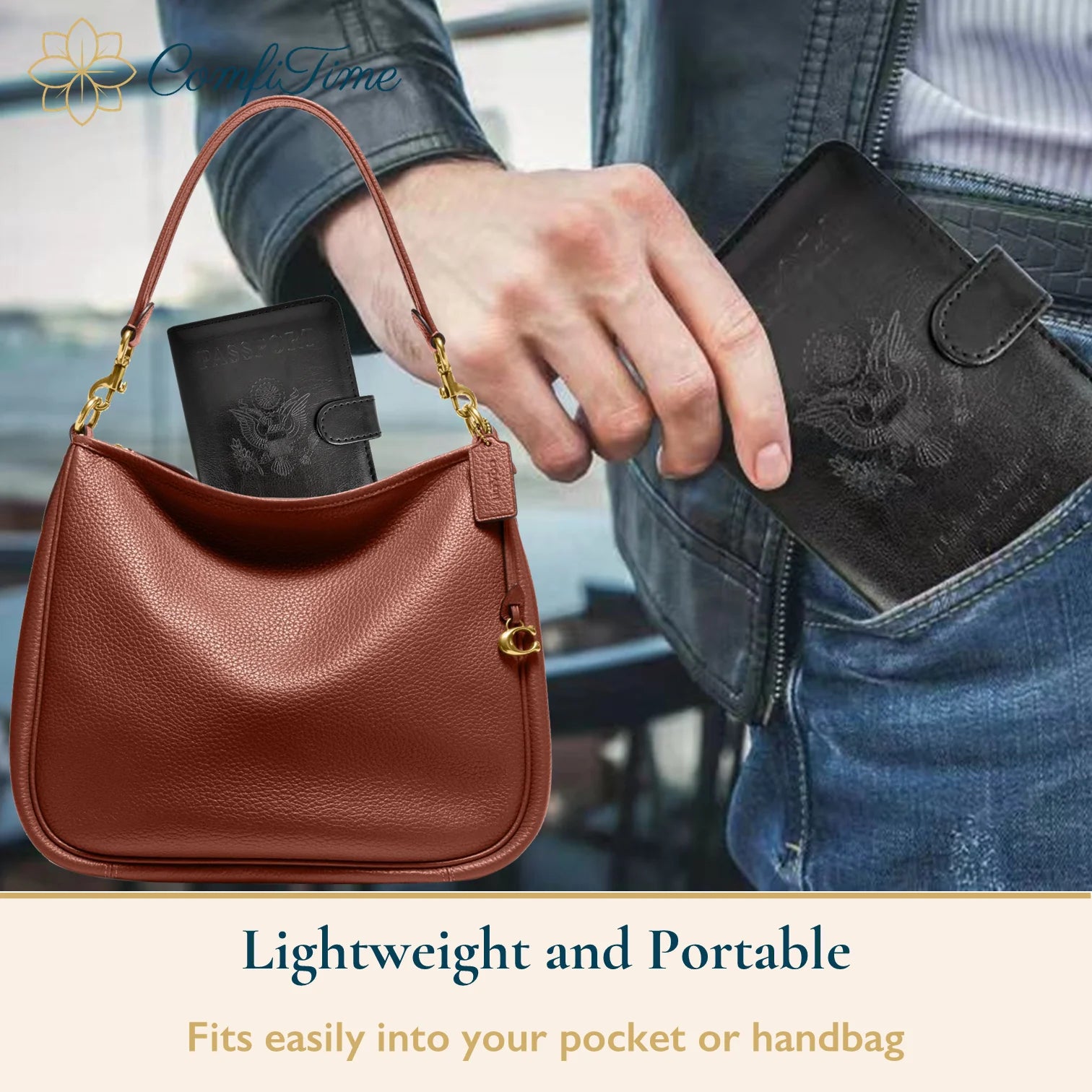 Passport Holder – RFID Blocking Travel Wallet with Cash & Vaccine Card Holder, Waterproof PU Leather Passport Case for Men & Women (Black)