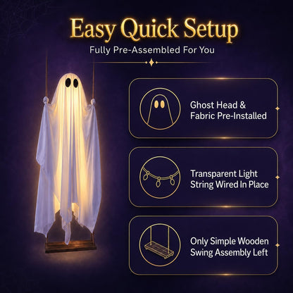 Large hanging ghost Halloween prop with swing for spooky outdoor decorations