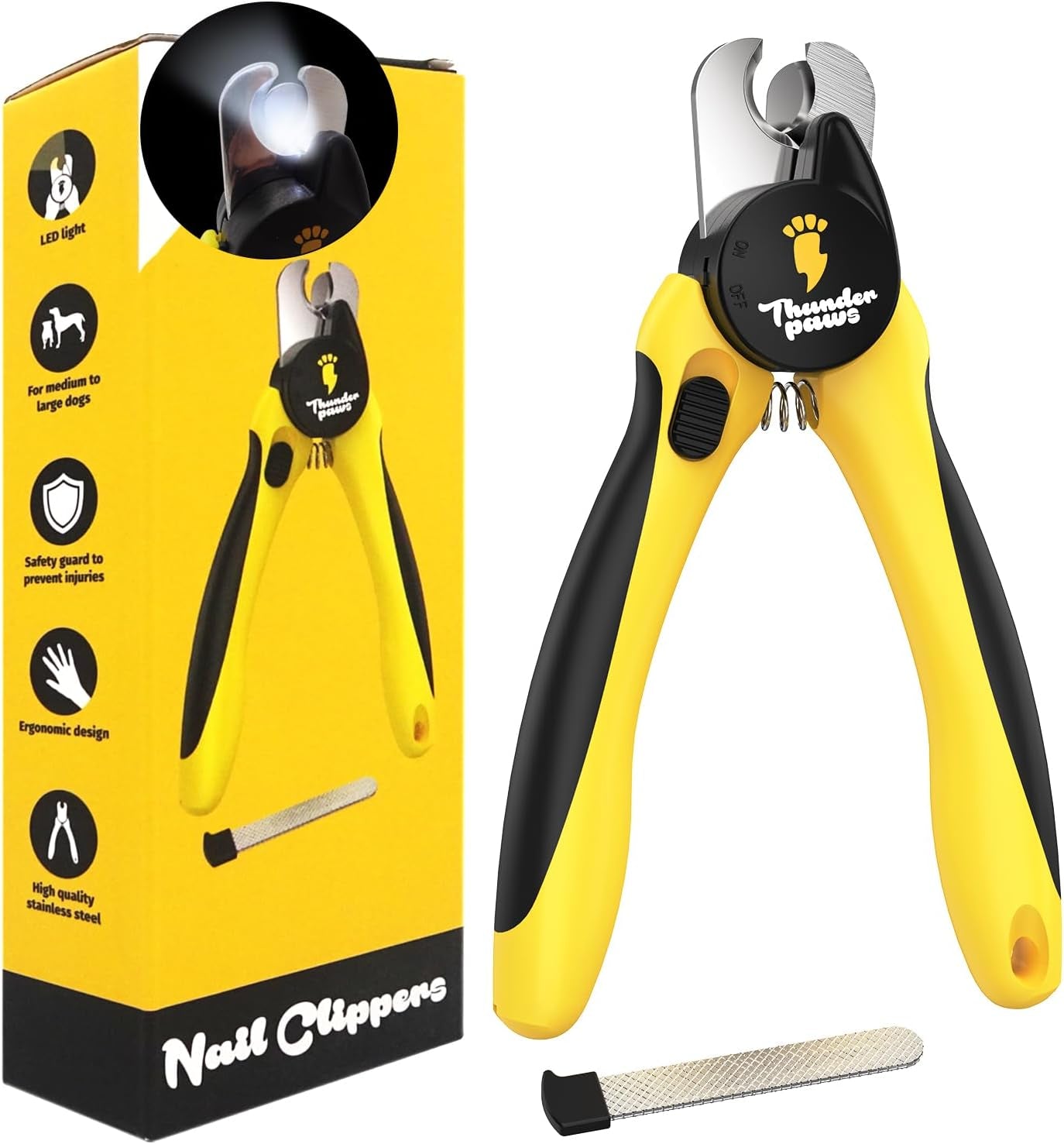 Professional Dog Nail Clippers with Safety Guard & File, Medium-Large Yellow Dog Toenail Trimmer