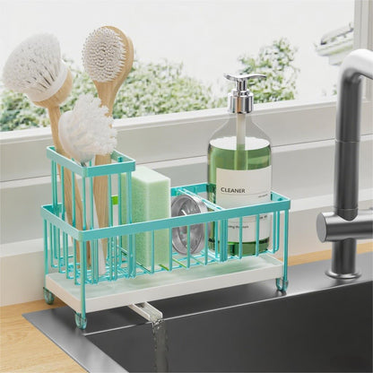 Cisily Black Sponge Holder for Kitchen Sink, Sink Caddy Organizer with High Brush Holder, Kitchen Countertop Organizers and Storage Essentials, Rustproof 304 Stainless Steel, Soap Dispenser Organize