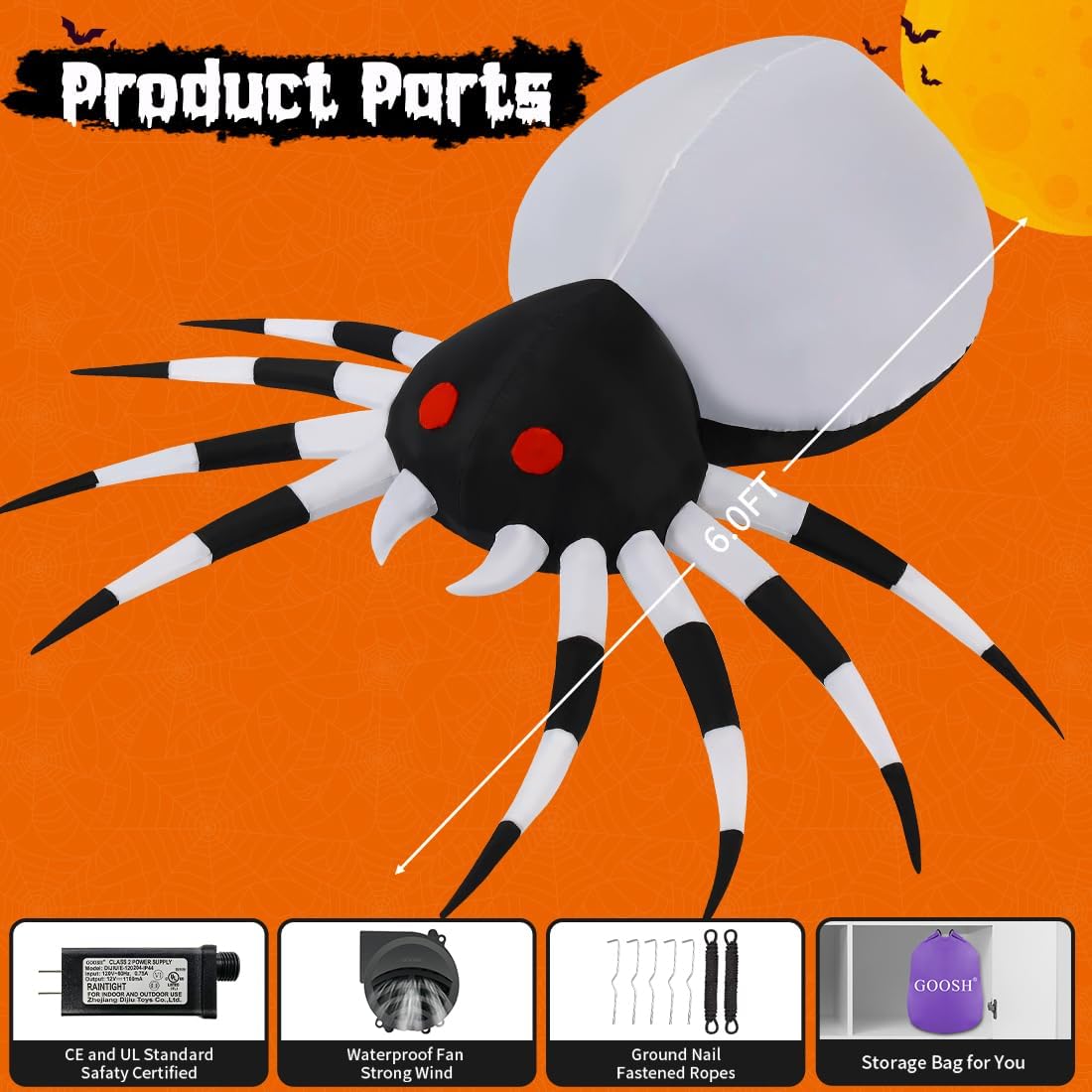 Light up inflatable spider for spooky Halloween outdoor decor