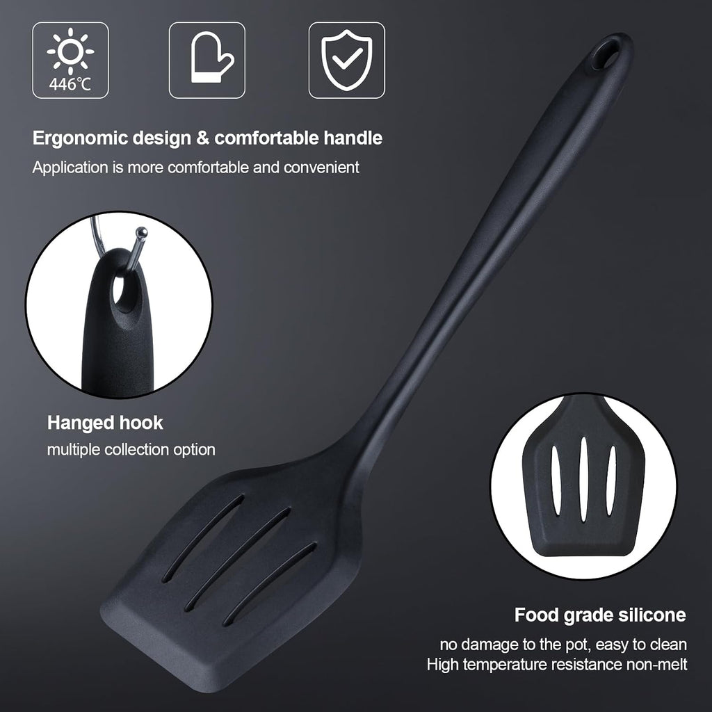 RAXCO Kitchen Utensils Set,18-Piece Cooking Utensils and Knife Set,Black | Food-Grade Silicone Heat-Safe to 410°F, Detachable Stainless Steel Holder, 5 Kitchen Knives and Cutting Board All-In-One