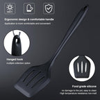 RAXCO Kitchen Utensils Set,18-Piece Cooking Utensils and Knife Set,Black | Food-Grade Silicone Heat-Safe to 410°F, Detachable Stainless Steel Holder, 5 Kitchen Knives and Cutting Board All-In-One