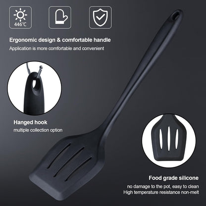 RAXCO Kitchen Utensils Set,18-Piece Cooking Utensils and Knife Set,Black | Food-Grade Silicone Heat-Safe to 410°F, Detachable Stainless Steel Holder, 5 Kitchen Knives and Cutting Board All-In-One