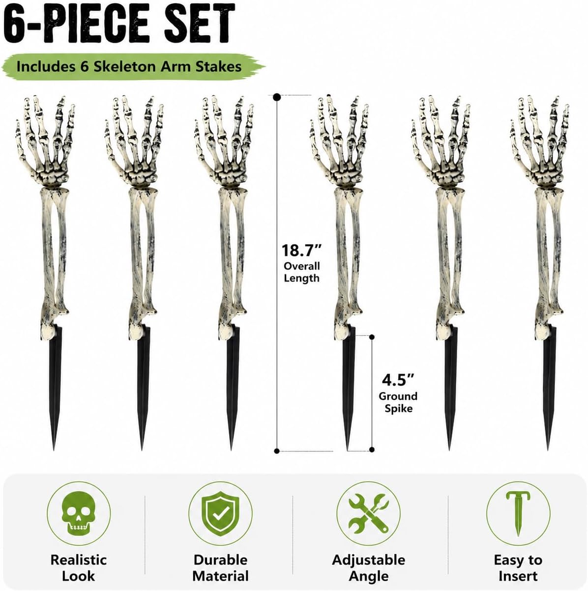 6PC Realistic Skeleton Arm Stakes for Halloween Decorations Outdoor