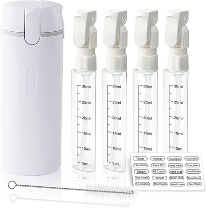 4 in 1 Travel Dispenser Bottle with Cleaning Brush,4 Pack 30Ml Leak Proof Refillable Travel Size Toiletries Containers for Shampoo Conditioner,Portable Travel Bottles Set for Vacation Camping & Gym