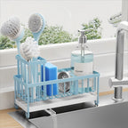 Cisily Black Sponge Holder for Kitchen Sink, Sink Caddy Organizer with High Brush Holder, Kitchen Countertop Organizers and Storage Essentials, Rustproof 304 Stainless Steel, Soap Dispenser Organize
