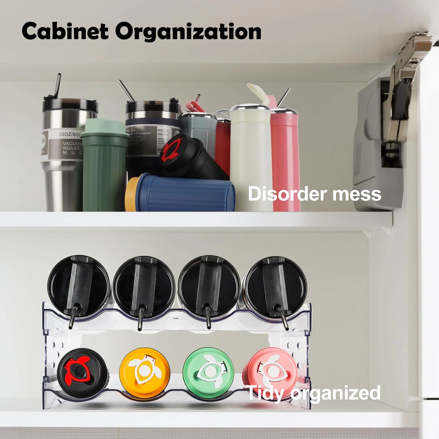 4-Pack Stackable Water Bottle Organizer, Plastic Cabinet & Fridge Storage Rack, Holds 16 Bottles, Kitchen & Pantry Cup Holder