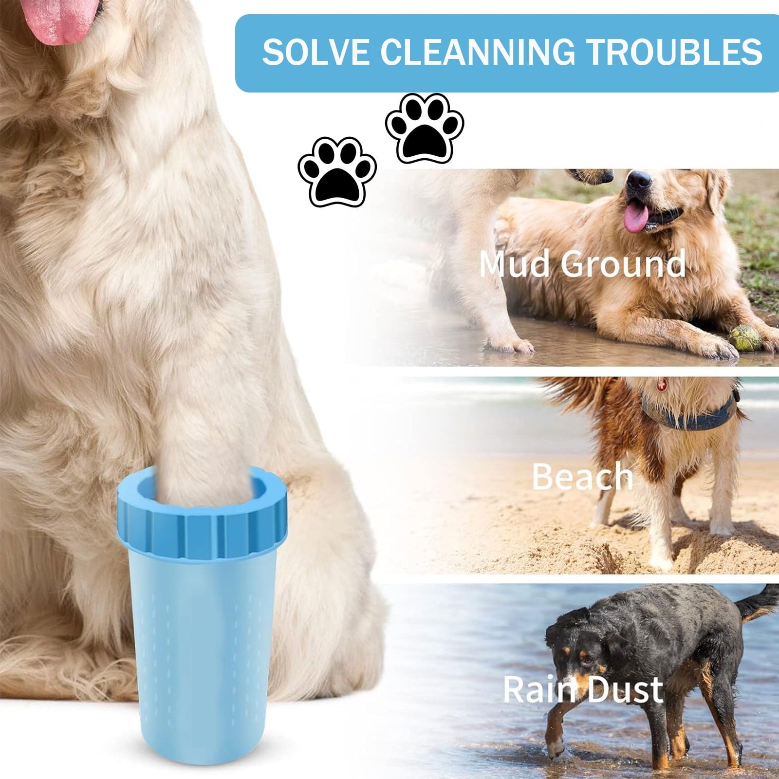 Portable Dog Paw Washer Set – Silicone Cleaner Cup with 3 Towels & Adjustable Bath Brush for Medium & Large Dogs