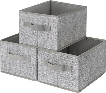 3-Pack Large Fabric Storage Bins with Handles, Collapsible Storage Boxes for Shelves & Closet Organization, Gray