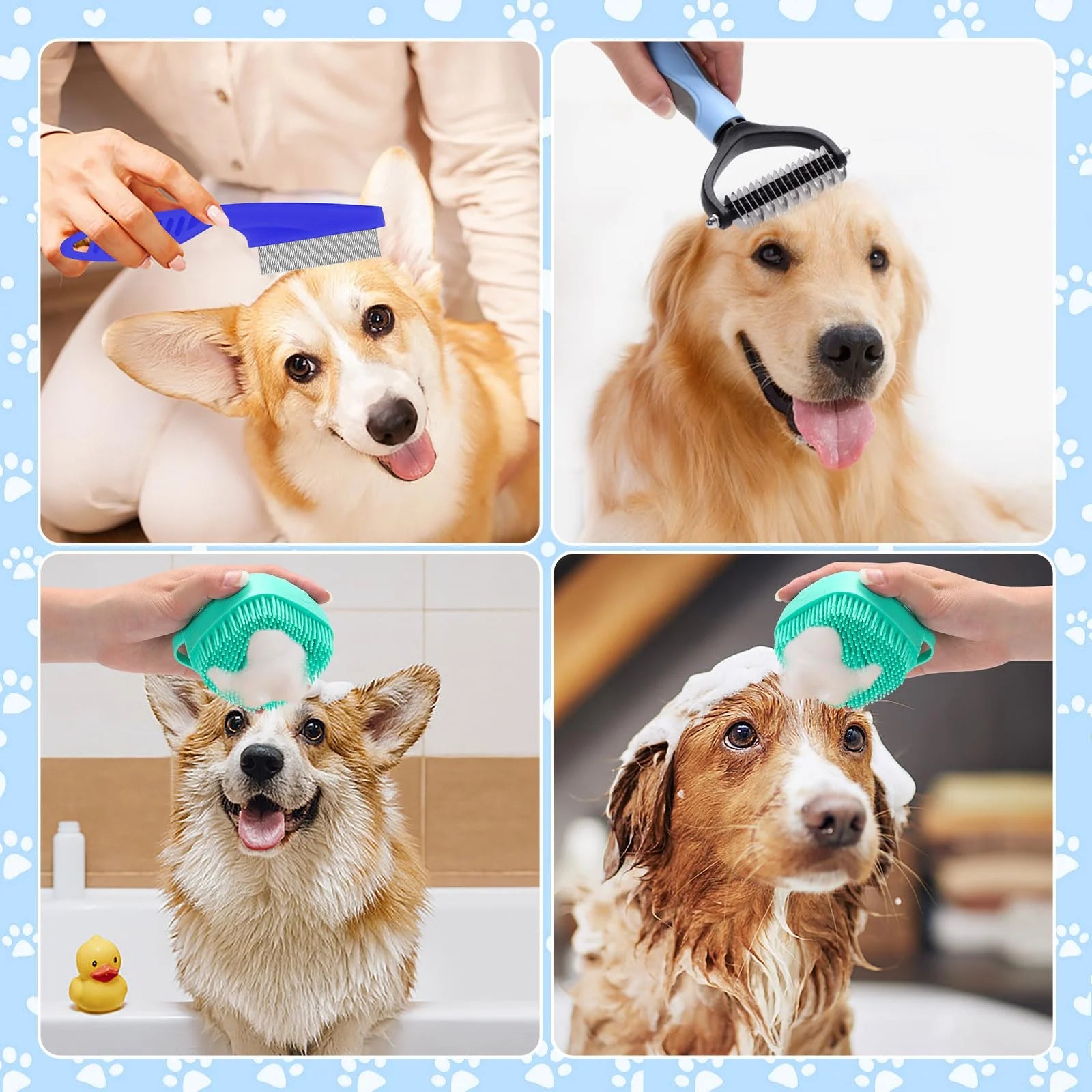 7-Piece Cat & Dog Grooming Brush Kit with Shedding, Flea & Bath Brushes