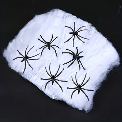White Halloween Spider Web with Fake Spiders for Yard