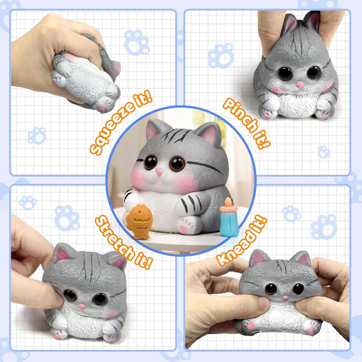 Cat Squishy Toys, Soft TPR Sensory Fidget Squeeze Toy