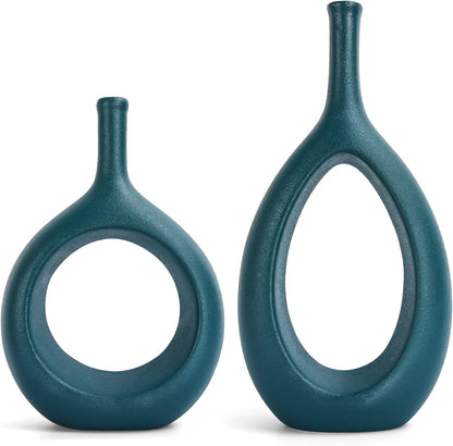 10" White Ceramic Vase for Modern Living Room, Bedroom, Kitchen Decor - Decorative Flower Vase